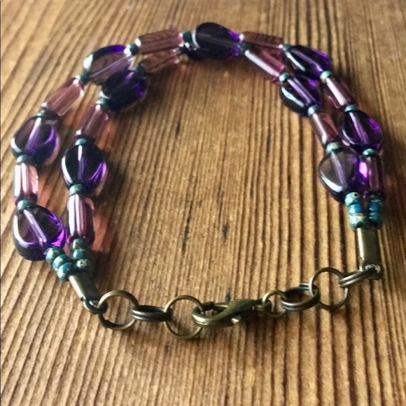 Purple Double Strand Ladies Beaded Bracelet, Handmade Ladies Bracelet - Picture 8 of 8